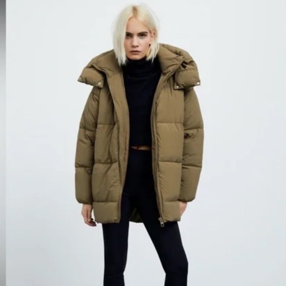 Zara Women's dark olive Puffer Jacket size Small